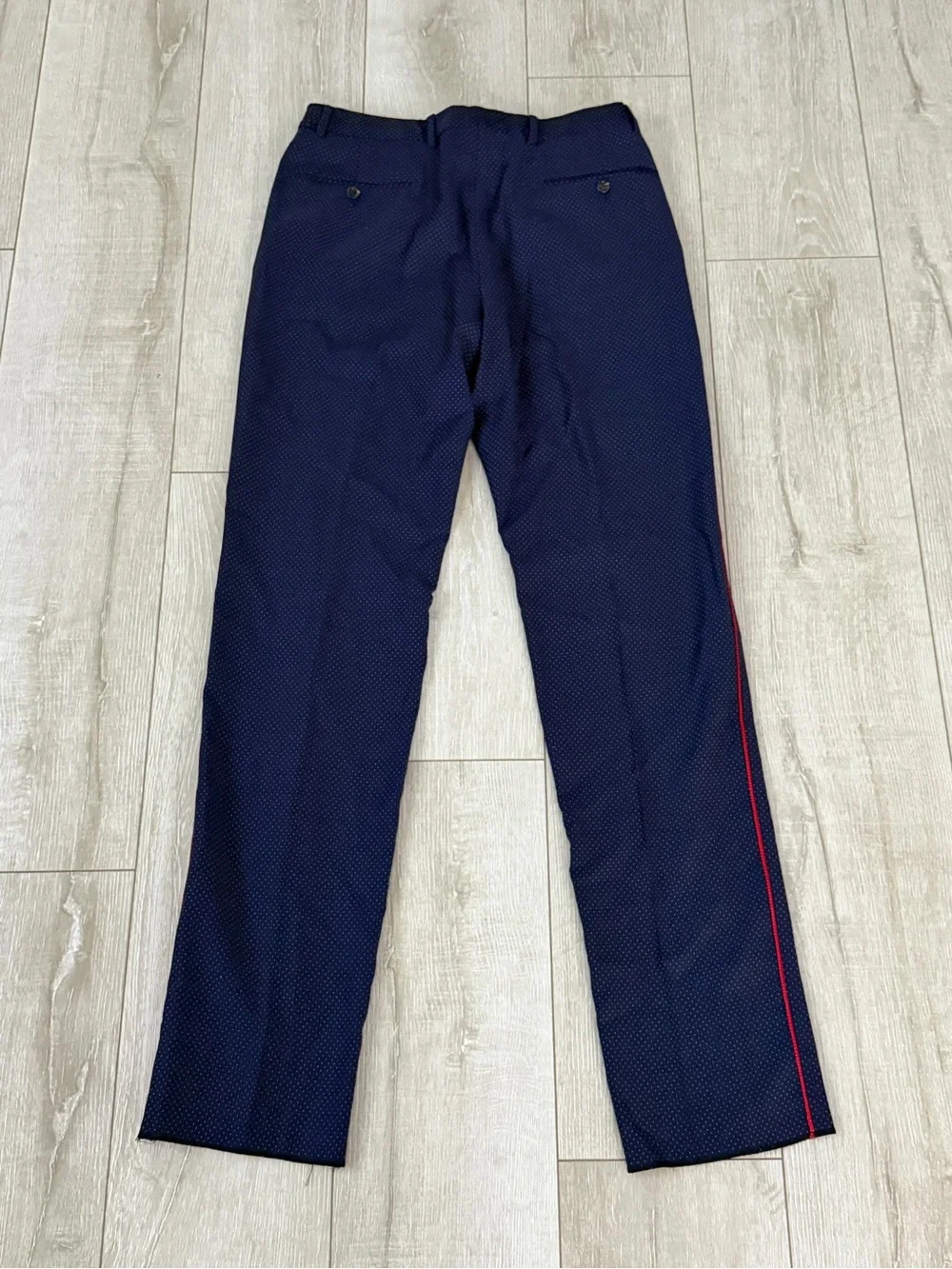 Gucci Navy polka dot Dress Pants with Red Side Stripe men 48 authentic